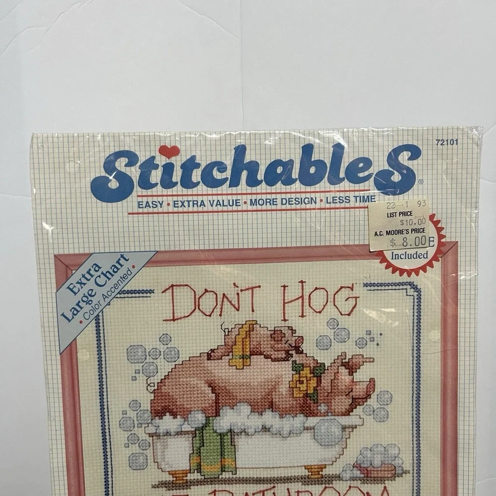 Cross Stitch Dimensions Kit Plus Frame Don't Hog the Bathroom 72101 Vintage NEW